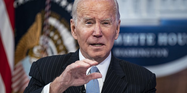 US President Joe Biden speaks while meeting with business and labor leaders in the Eisenhower Executive Office Building in Washington, DC, US, on Friday, Nov. 18, 2022.