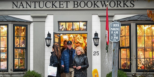 President Biden, first lady Jill Biden and the Presidents daughter, Ashley Biden, leave Nantucket Bookworks after having lunch in Nantucket, Massachusetts, on Nov. 25, 2022.