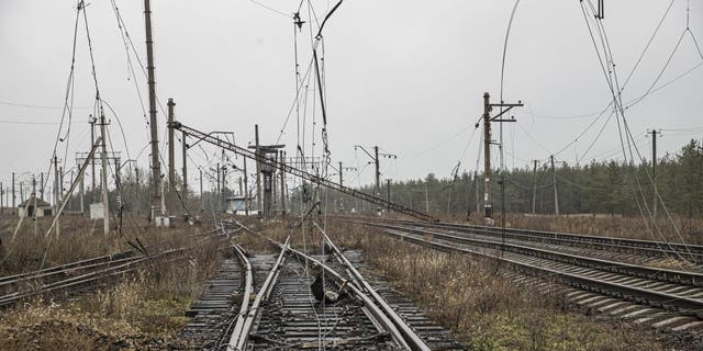 LYMAN, UKRAINE - NOVEMBER 27: A view of destructed railway after Ukrainian army retaken control from the Russian forces in Lyman, Donetsk Oblast, Ukraine on November 27, 2022. 