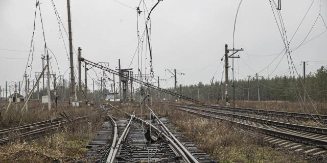 LYMAN, UKRAINE - NOVEMBER 27: A view of destructed railway after Ukrainian army retaken control from the Russian forces in Lyman, Donetsk Oblast, Ukraine on November 27, 2022. 