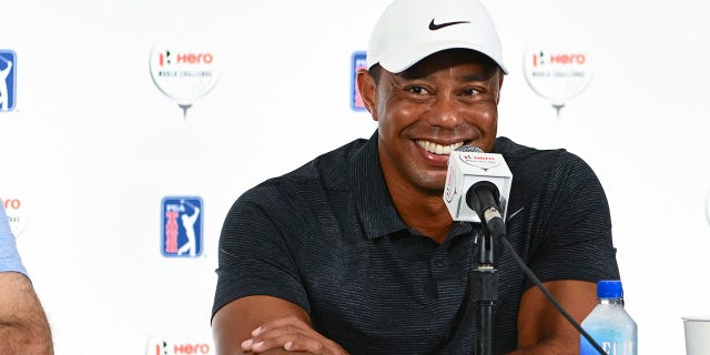 El anfitrión del torneo, Tiger Woods, durante una conferencia de prensa antes del Hero World Challenge en Albany el 29 de noviembre de 2022, en Nassau, New Providence, Bahamas.