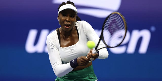 Venus Williams plays during her US Open doubles match