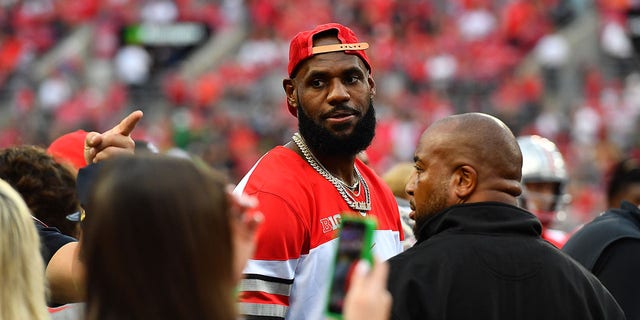 LeBron James, of the Los Angeles Lakers, attends a game between the Notre Dame Fighting Irish and the Ohio State Buckeyes at Ohio Stadium on Sept. 3, 2022 in Columbus, Ohio.