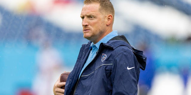 Tennessee Titans offensive coordinator Todd Downing on the field before a game against the New York Giants at Nissan Stadium on Sept. 11, 2022 in Nashville, Tennessee. The Giants defeated the Titans 21-20. 