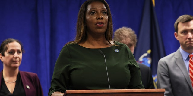 New York Attorney General Letitia James speaks during a press conference in New York on Sept. 21, 2022.