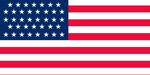 Historical flag of the United States of America. The 46-Star American flag became official on July 4, 1908, reflecting Oklahoma's admission to the Union in 1907. It was flown until 1912. 