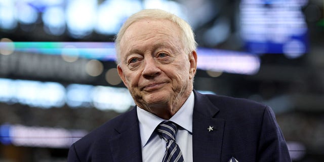 Dallas Cowboys owner Jerry Jones interacts with fans during warmups before the Cowboys take on the Detroit Lions at AT&amp;T Stadium on Oct. 23, 2022 in Arlington, Texas. 