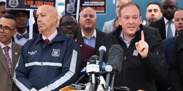 FILE: New York Republican gubernatorial nominee Rep. Lee Seldin (R-NY) speaks during a press conference at the entrance of Rikers Island jail on Oct. 24, 2022 in New York City.