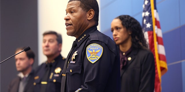San Francisco police chief Bill Scott speaks to reporters on October 28, 2022. 