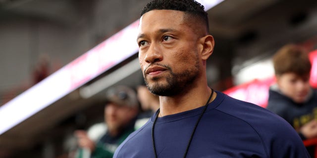 Head Coach Marcus Freeman of the Notre Dame Fighting Irish walks to the field prior to a game against the Syracuse Orangemen at JMA Wireless Dome Oct. 29, 2022, in Syracuse, N.Y.