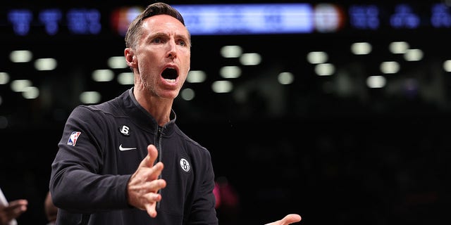 Brooklyn Nets head coach Steve Nash reacts to a call during the Indiana Pacers game at Barclays Center on Oct. 31, 2022.