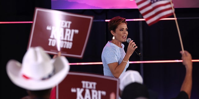 Arizona Republican gubernatorial candidate Kari Lake speaks during a get out the vote campaign rally on November 05, 2022, in Scottsdale, Arizona. 
