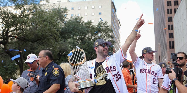 Justin Verlander of the Houston Astros participates in the World Series Parade on November 7, 2022. 