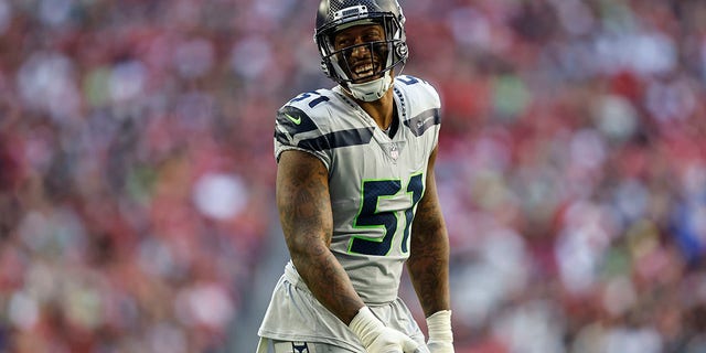 Bruce Irvin, #51 of the Seattle Seahawks, reacts during an NFL Football game between the Arizona Cardinals and the Seattle Seahawks at State Farm Stadium on Nov. 6, 2022 in Glendale, Arizona. 