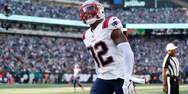 Devin McCourty #32 of the New England Patriots in action against the New York Jets at MetLife Stadium on October 30, 2022 in East Rutherford, New Jersey. The Patriots defeated the Jets 22-17. 