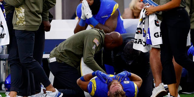 Cooper Kupp of the Los Angeles Rams is down with an injury during the Arizona Cardinals game at SoFi Stadium on Nov. 13, 2022, in Inglewood, California.