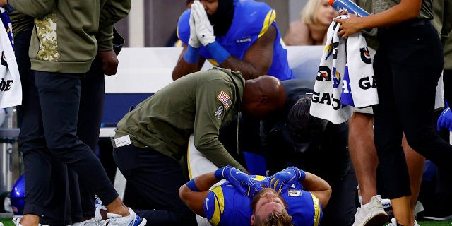 Cooper Kupp of the Los Angeles Rams is down with an injury during the Arizona Cardinals game at SoFi Stadium on Nov. 13, 2022, in Inglewood, California.