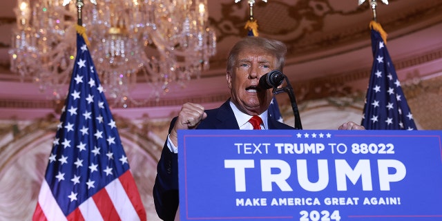 Former President Donald Trump speaks during an event at his Mar-a-Lago home on Nov. 15, 2022, in Palm Beach, Florida.