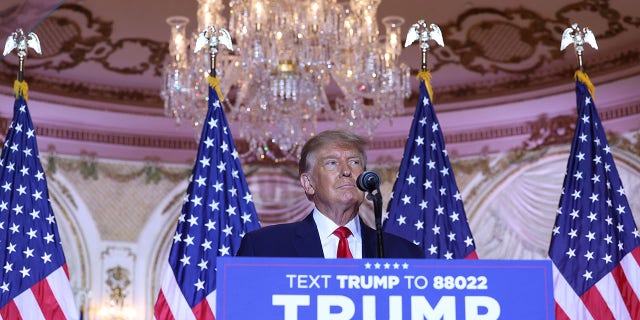 President Donald Trump speaks during an event at his Mar-a-Lago home on November 15, 2022 in Palm Beach, Florida. Trump announced that he was seeking another term in office and officially launched his 2024 campaign.  