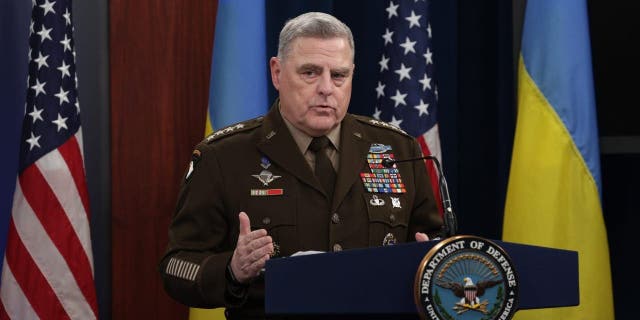 ARLINGTON, VIRGINIA - NOVEMBER 16: Chairman of the Joint Chiefs of Staff Gen. Mark Milley speaks during a news conference following a virtual meeting of the Ukraine Defense Contact Group at the Pentagon November 16, 2022 in Arlington, Virginia.