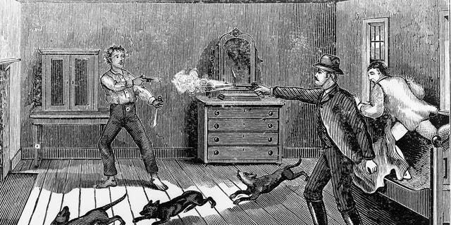Billy the Kid (1859-1881) meets his end at the hands of Sheriff Pat Garrett in Fort Sumner, New Mexico. 