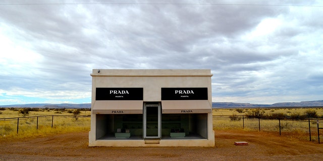 The Prada Marfa sculpture by artists Elmgreen and Dragset is pictured on March 3, 2014, in Marfa, Texas.