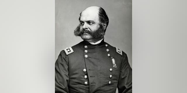 Portrait of Ambrose Everett Burnside (1824-1881), American Army officer for whom sideburns are named. A top Union general in the Civil War, he was a governor and U.S. senator from Rhode Island, as well as first president of the National Rifle Association. Undated photograph by William Brady.