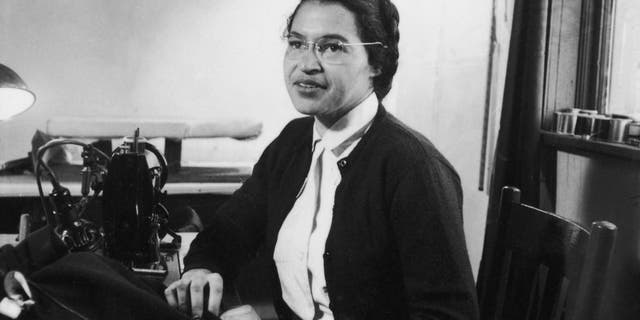 American civil rights activist Rosa Parks poses as she works as a seamstress, shortly after the beginning of the Montgomery bus boycott, in Montgomery, Alabama, February 1956.