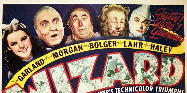 A poster for Victor Fleming's 1939 musical fantasy "The Wizard Of Oz," starring, from left, Judy Garland, Frank Morgan, Ray Bolger, Bert Lahr and Jack Haley.