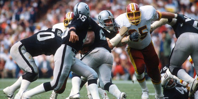 Dave Butz of the Washington Redskins in action against the Los Angeles Raiders during a game at RFK Stadium in Washington, D.C., on Oct. 2, 1983.