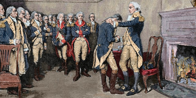 George Washington's farewell to his officers at Fraunces Tavern in New York City on Dec. 4, 1783, marked his resignation as commander of the Continental Army after the Revolutionary War victory.