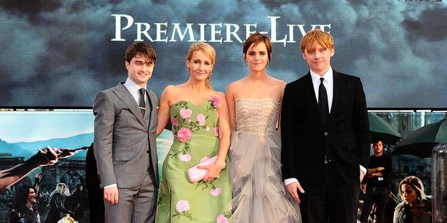 J.K. Rowling with the cast 