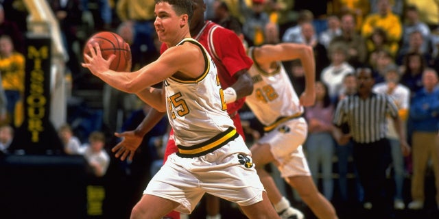 Jed Frost (25) of the University of Missouri in action against Oklahoma, in Columbia, Missouri, on February 26, 1994.