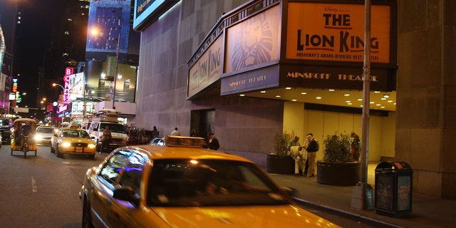 The Minskoff Theatre advertises "The Lion King" on West 44th Street between Broadway and Eighth Avenue on Oct. 3, 2008 in New York City. The show opened on Broadway in November 1997.