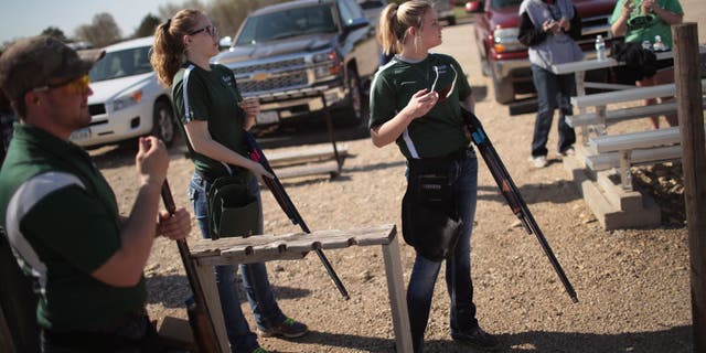 Students from the Osage High School trap team compete in a trapshooting match at the Mitchell County Trap Range on May 5, 2018, in Osage, Iowa. Last year over 3,500 students participated in the Iowa State High School Trap Championships held in Cedar Falls.