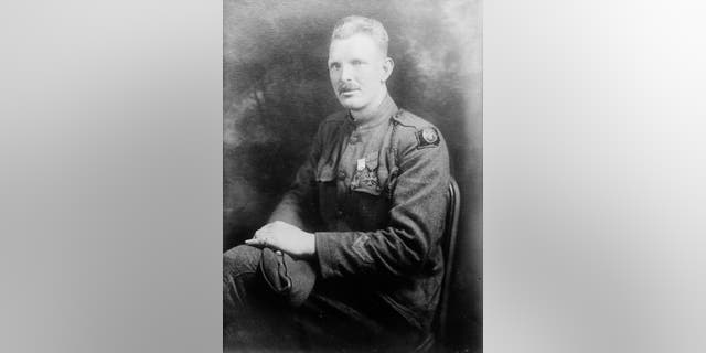 Portrait of U.S. Army Sergeant Alvin York (1887-1964) seated in his military uniform, between 1915 and 1920. 