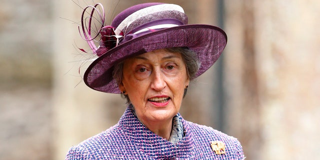 Lady Susan Hussey, lady-in-waiting to Queen Elizabeth II, accompanies the queen to Sunday service at St Peter's Church near Sandringham House Jan. 19, 2014, in Norwich, England. 