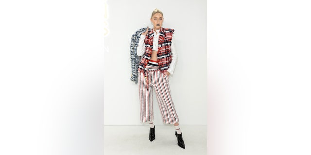 Gigi Hadid played with patterns at the CFDA Fashion awards in New York on Monday.