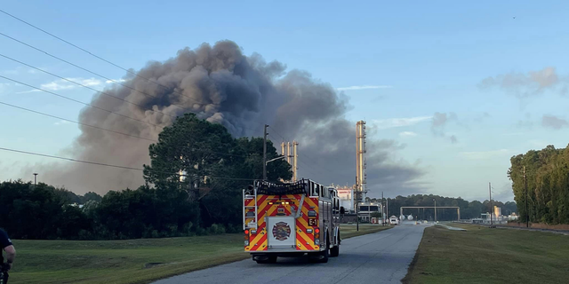 First responders race toward the Symrise Chemical plant on Colonel's Island in Georgia on Nov. 7.