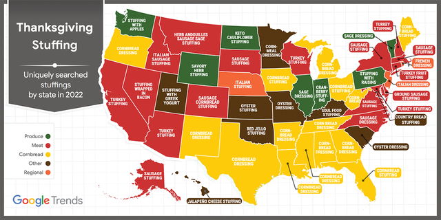 America has different Thanksgiving stuffing preferences, Google Trends search data reveals. Does your favorite make the list?
