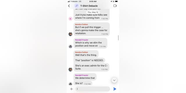 Signal screenshot of New Georgia Project executives discussing firing a White employee by digging up racism charges.