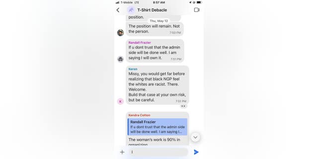 Signal screenshot of New Georgia Project executives discussing firing a White employee by digging up racism charges.