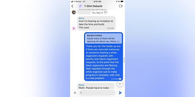 Signal screenshot of New Georgia Project executives discussing firing a White employee by digging up racism charges.
