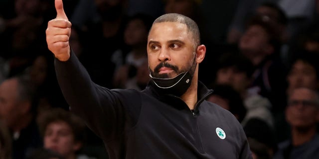 Boston Celtics head coach Ime Udoka coaches against the Brooklyn Nets during the fourth quarter of game four of the first round of the 2022 NBA playoffs at Barclays Center in Brookly, New York April 25, 2022.