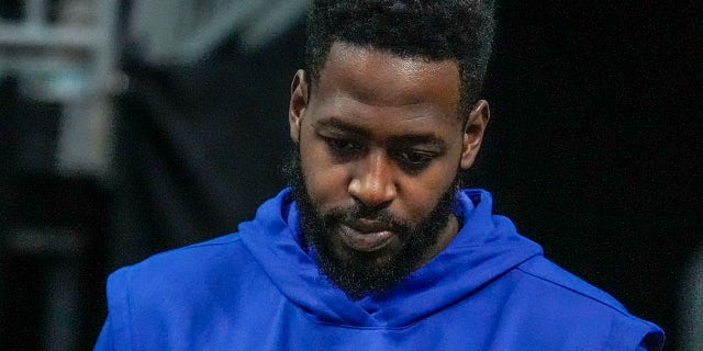 Golden State Warriors forward JaMychal Green, #1, during pregame warm-ups against the Charlotte Hornets at Spectrum Center in Charlotte, North Carolina, Oct. 29, 2022.