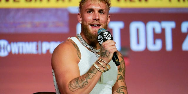 Jake Paul speaks during a news conference Monday, Sept. 12, 2022, in Los Angeles.