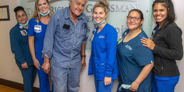 Jay Leno saying goodbye to The Grossman Burn Center care team