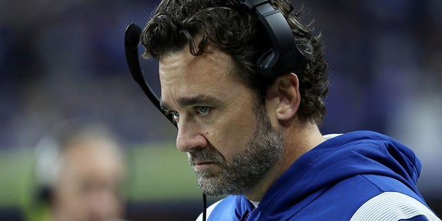 Head coach Jeff Saturday of the Indianapolis Colts looks on against the Pittsburgh Steelers during the first quarter in the game at Lucas Oil Stadium on November 28, 2022 in Indianapolis, Indiana. 