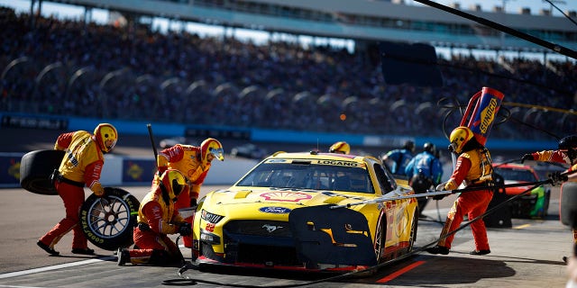 Joey Logano, driver of the No. 22 Shell Pennzoil Ford, pits during the NASCAR Cup Series Championship at Phoenix Raceway on Nov. 6, 2022, in Avondale, Arizona.