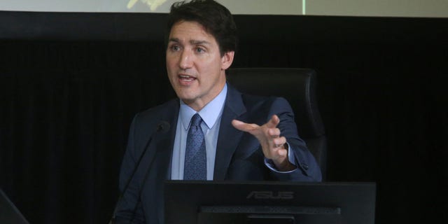 Canadian Prime Minister Justin Trudeau testifies before the public inquiry of the Public Order Emergency Commission on November 25, 2022 in Ottawa.  The Commission heard Trudeau speak in defense of the seldom-used wartime measures, invoked to quell protests led by a trucker in February 2022 after weeks in which Ottawa had ground to a halt and trade was disrupted.